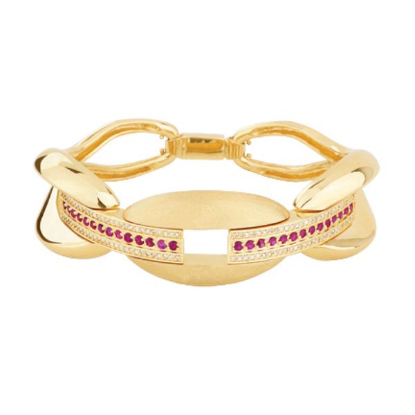 Pulseira Em Ouro Amarelo Com Brilhantes E Rubis