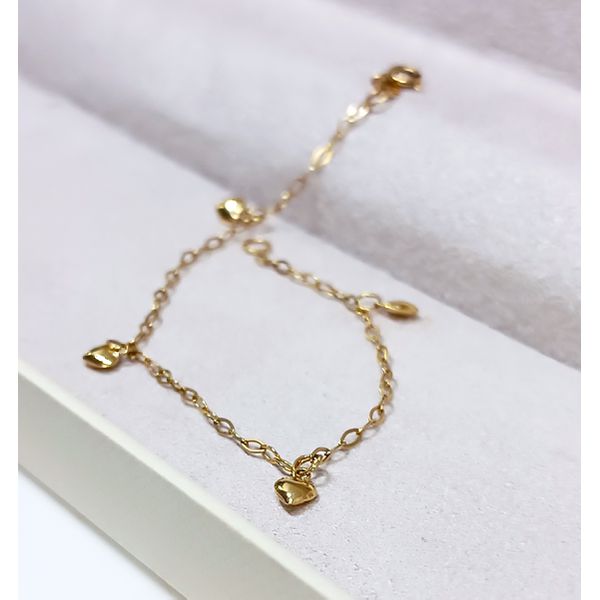 Pulseira em Ouro 18k 750 Infantil Berloques de Coração 