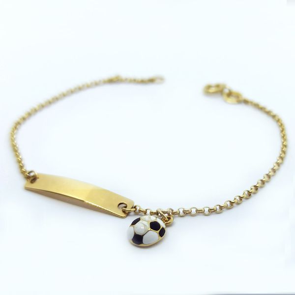 Pulseira Infantil em Ouro 18k Plaquinha Bolinha Esmaltada