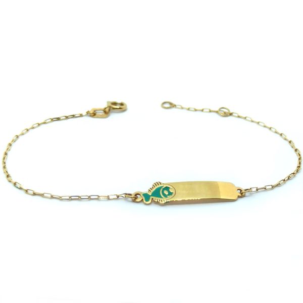 Pulseira Infantil em Ouro 18k Plaquinha Peixinho Esmaltado