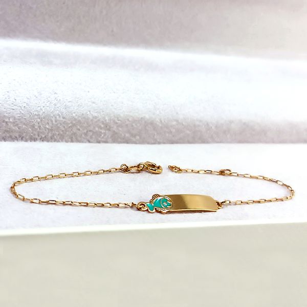 Pulseira Infantil em Ouro 18k Plaquinha Peixinho Esmaltado