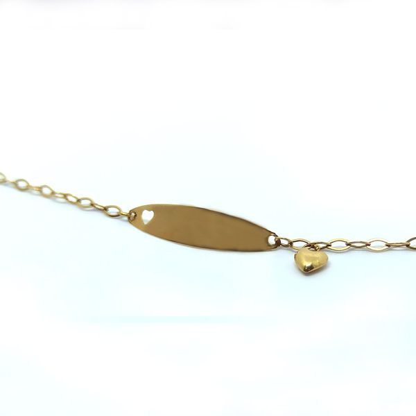 Pulseira em Ouro 18k Plaquinha Com Berloque de Coração Vazado 
