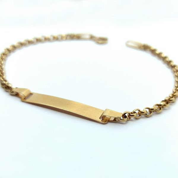 PULSEIRA EM OURO 18K 750 INFANTIL ELO PORTUGUÊS COM PLAQUINHA