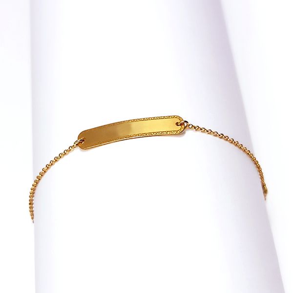 Pulseira Infantil em Ouro 18k com Plaquinha Laterais Fosca