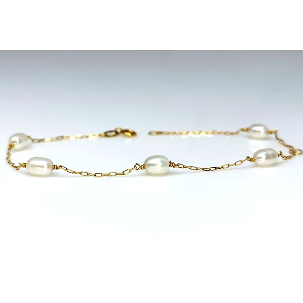 Pulseira em Ouro 18k Infantil Cadeado Pérola Biwa Natural