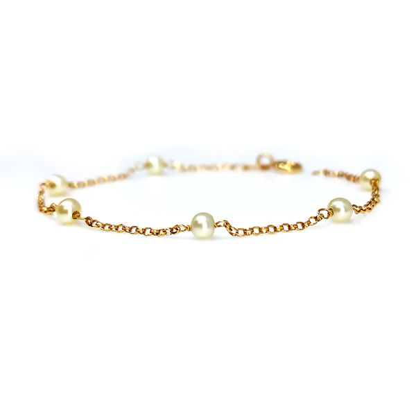 Pulseira Infantil Ouro 18k Elo Português com Pérolas