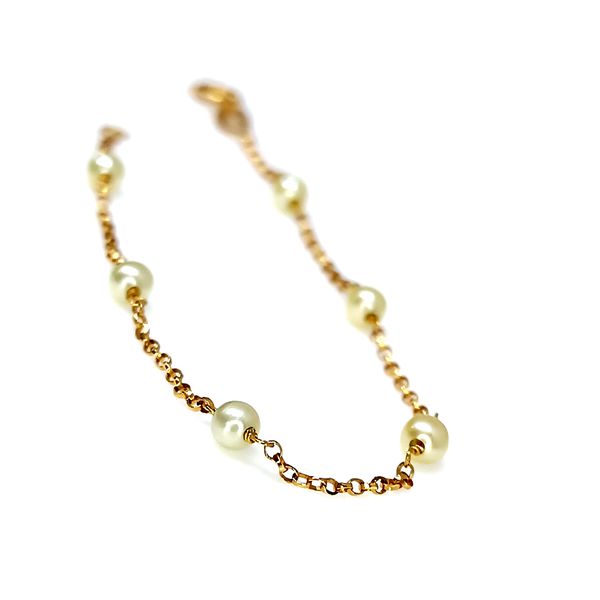 Pulseira Infantil Ouro 18k Elo Português com Pérolas