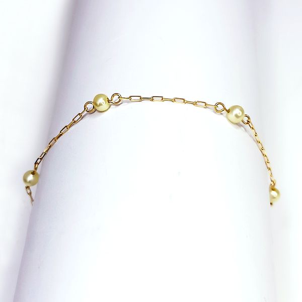 Pulseira Infantil em Ouro 18k Cadeado com Pérola