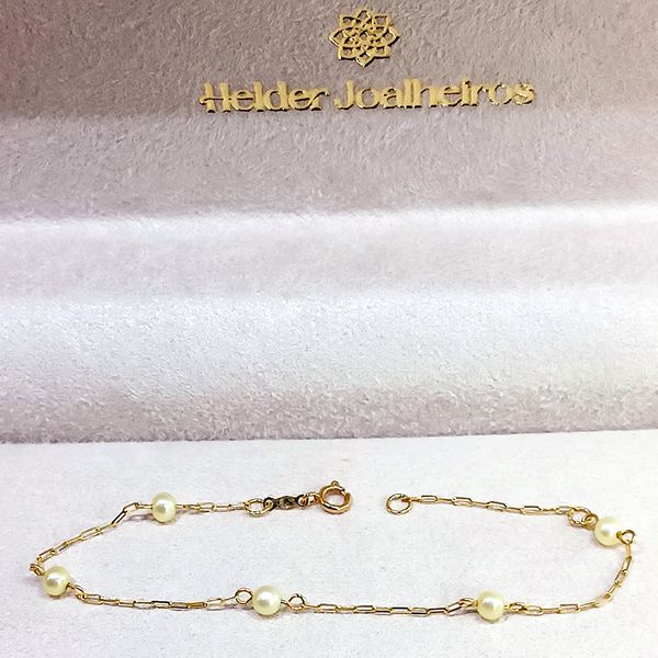 Pulseira Infantil em Ouro 18k Cadeado com Pérola