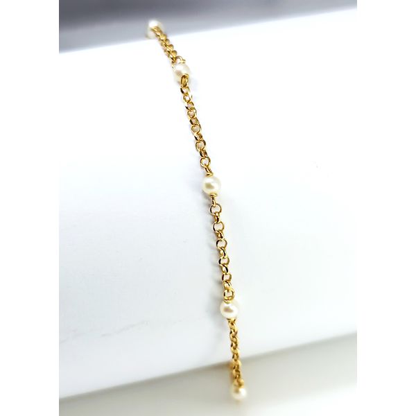 Pulseira Infantil em Ouro 18k Pérola com Corrente Elo Português