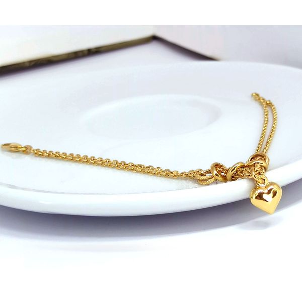 Pulseira Dupla em Ouro18k com Elos Centrais e Pingente Coração 