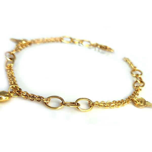 Pulseira em Ouro 18k Elo Português com Berloques de Chave e Coração