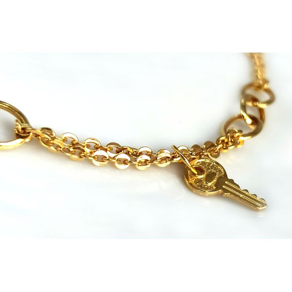 Pulseira em Ouro 18k Elo Português com Berloques de Chave e Coração