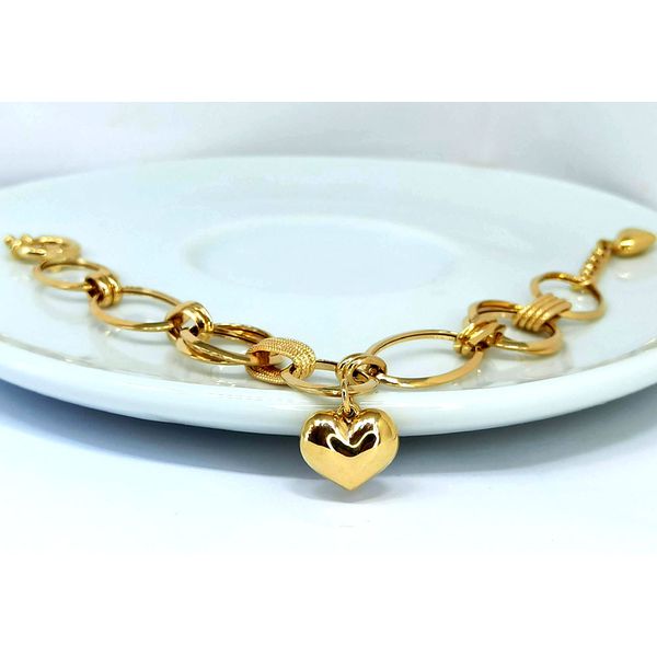 Pulseira com Pingente Coração e Elos Ovais