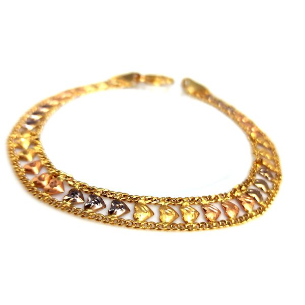Pulseira em Ouro 18k Grume Lateral com Corações