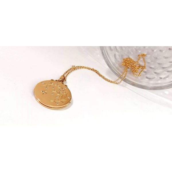 Pingente Relicário Eterna Centelha em Ouro 18k Redondo Folhagem com Brilhantes