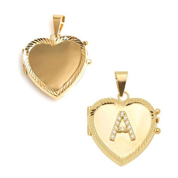 Pingente Relicário Diamante do Coração em Ouro 18k com Letra Cravejada