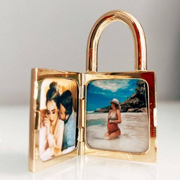 Relicário Cadeado do Amor Dourado em Ouro 18k 750 Cadeado com Coração e Chave