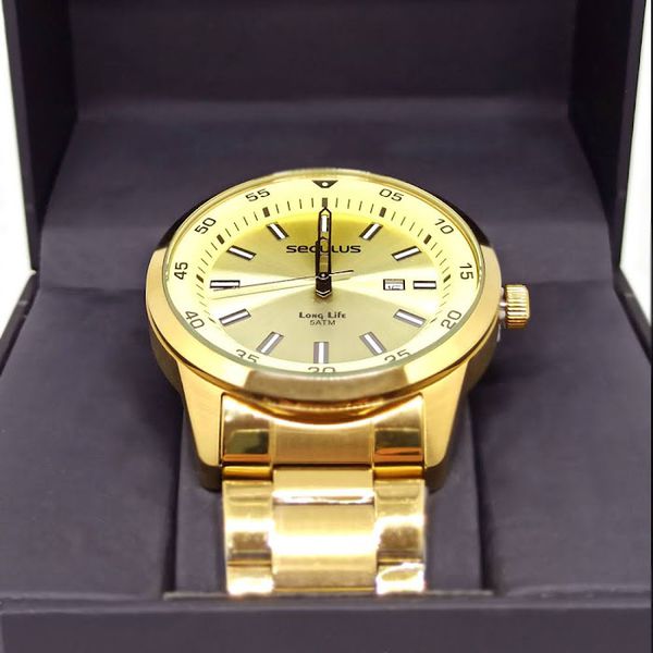 Relógio de Pulso Dourado Seculus Aro Liso