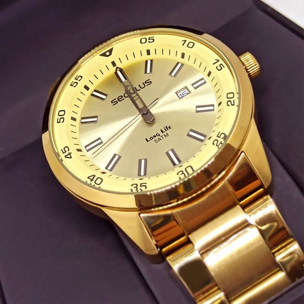 Relógio de Pulso Dourado Seculus Aro Liso