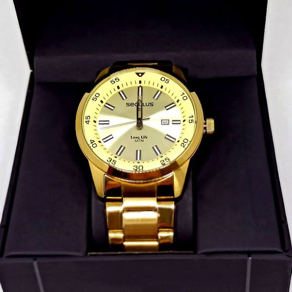 Relógio de Pulso Dourado Seculus Aro Liso