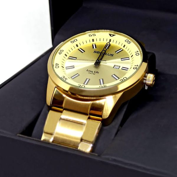 Relógio de Pulso Dourado Seculus Aro Liso