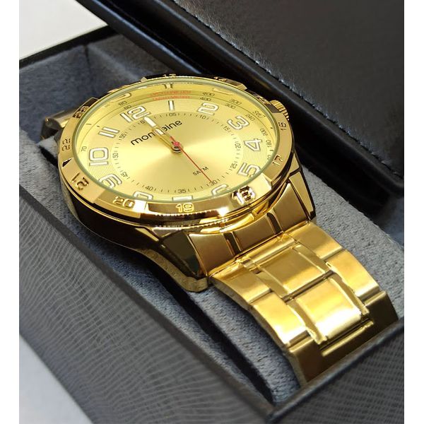 Kit Relógio Mondaine de Pulso Dourado e Carteira Masculino