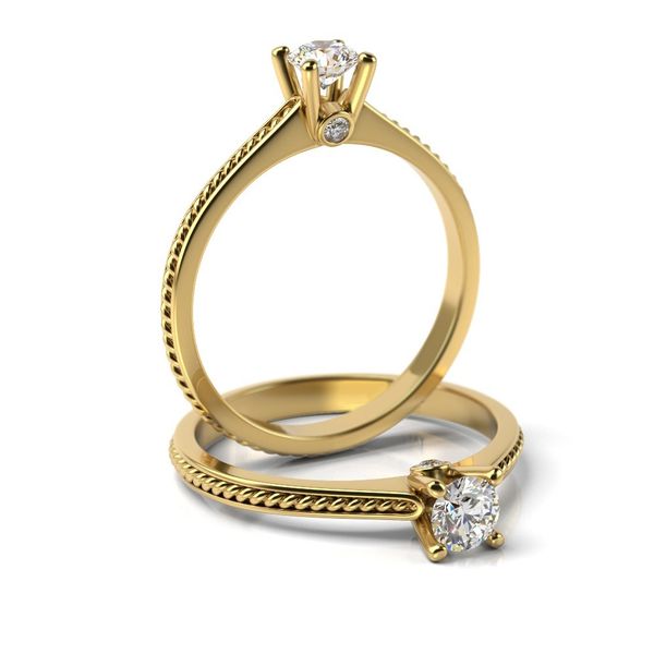 Solitário em Ouro 18k Trabalhado nas Laterais com Diamante de 15 Pontos