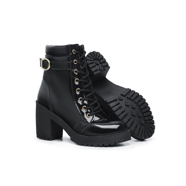 Coturno Sara Feminino Duo Verniz Preto - Hella Shoes