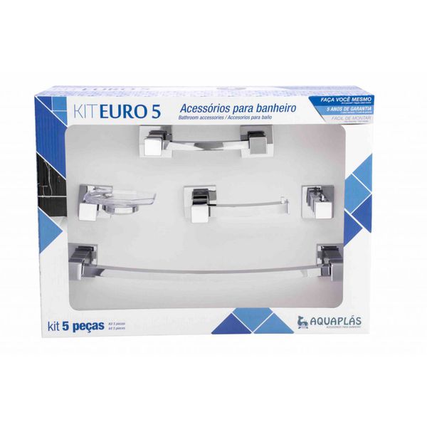 Kit de acessórios p/ Banheiro Euro 5 peças Cromado Cristal - Aquaplás 