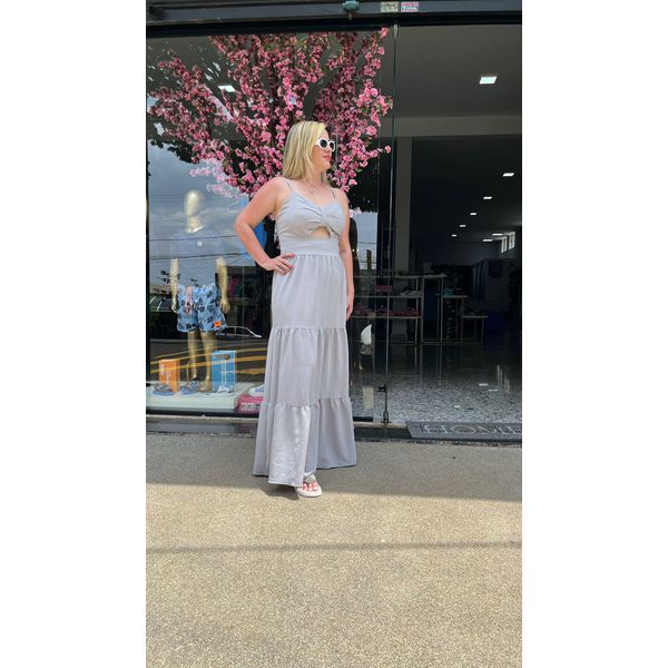 VESTIDO ISABELA LONGO DE ALÇA LANÇAMENTO - CINZA