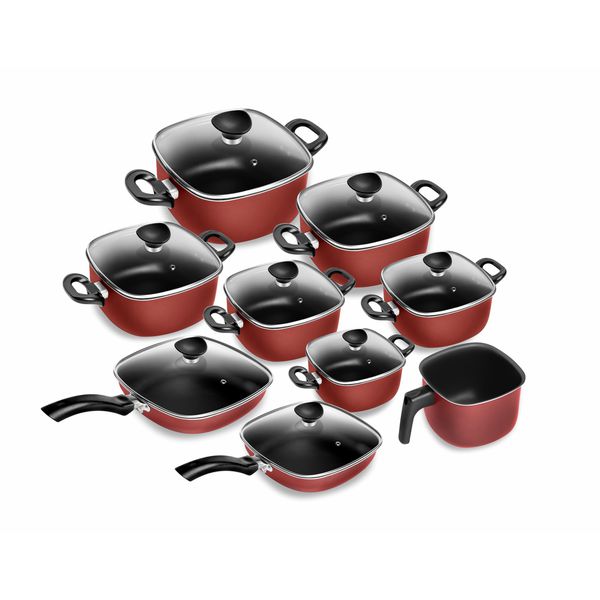 Conjunto 9 Peças Quadradas Patolux Antiaderente Vermelho