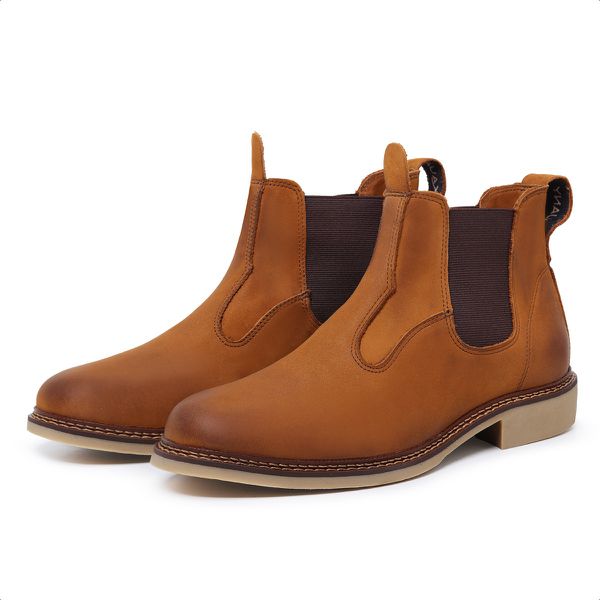 Botina Masculino Nobuck Camel Sola Latex 9800