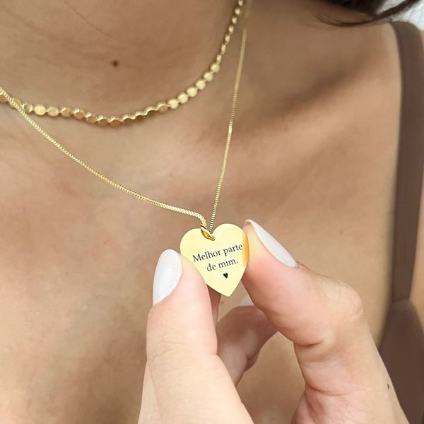 Colar Medalha Coração Personalizada Folheado em Ouro 18k