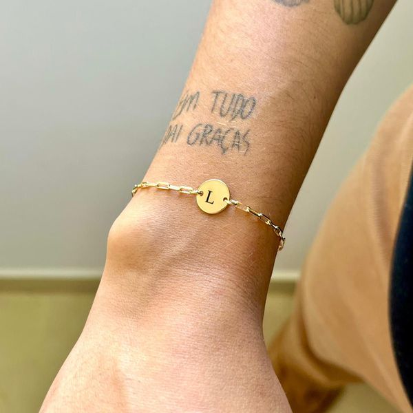 Pulseira Medalha P Fixa Personalizada Folheado em Ouro 18k
