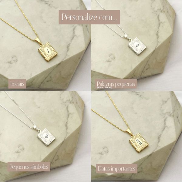 Colar Relicário Livro Personalizado com Foto Banhado a Ouro 18k