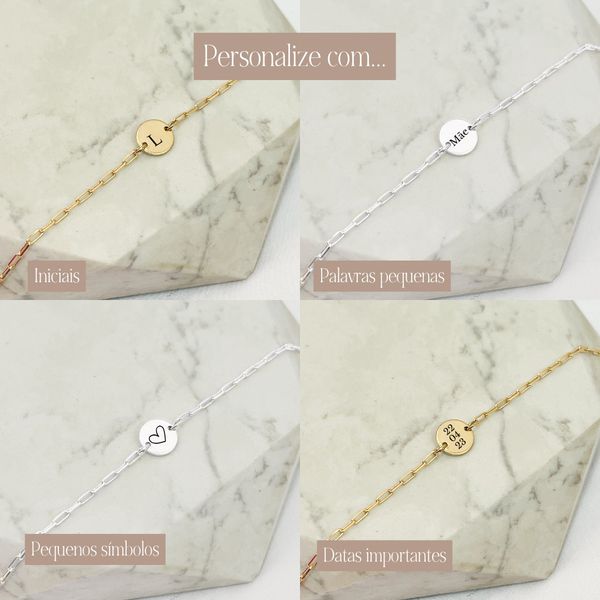 Pulseira Medalha P Fixa Personalizada Folheado em Ouro 18k