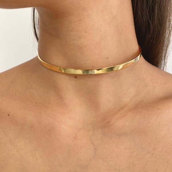 Colar Choker Aro Liso Folheado em Ouro 18k