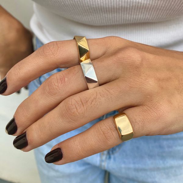 Anel Geometrico Folheado em Ouro 18k