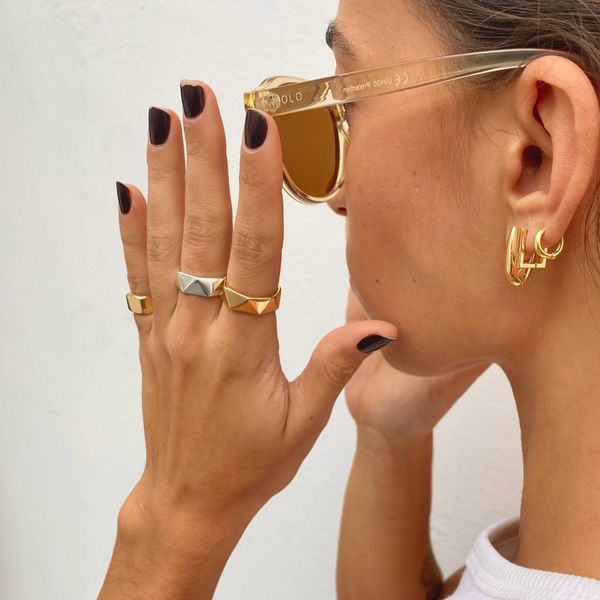 Anel Geometrico Folheado em Ouro 18k