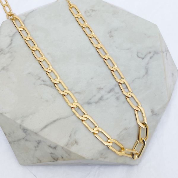 Colar Choker Elos Achatados Folheado em Ouro 18k