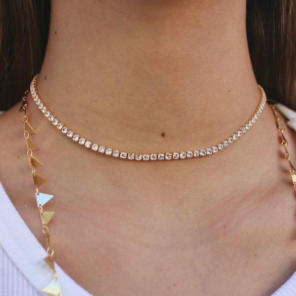 Colar Choker Riviera Fina Cristal Folheada em Ouro 18k