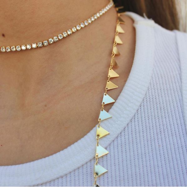 Colar Choker Riviera Fina Cristal Folheada em Ouro 18k