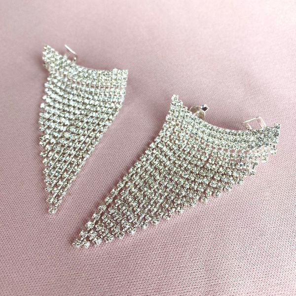 Brinco Ear Cuff Franja Cristal Folheado em Prata 925