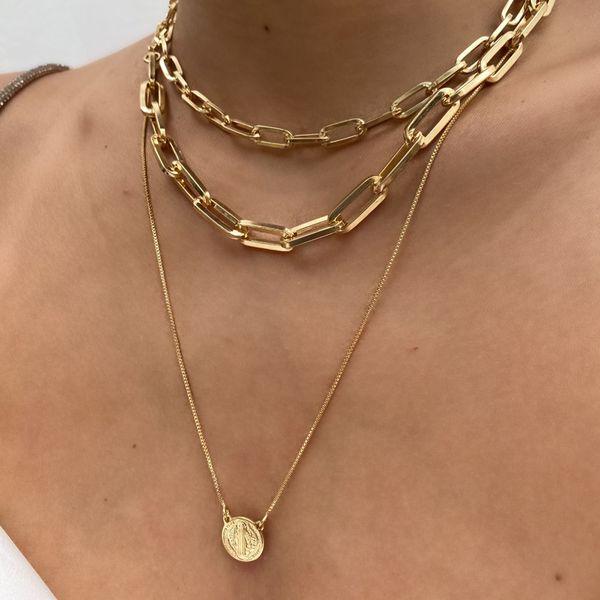 Colar Escapulário Medalha de São Bento Folheado em Ouro 18k