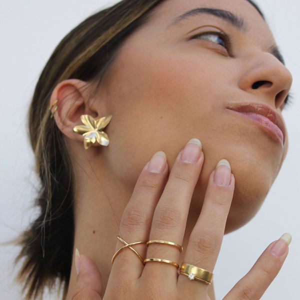 Anel X Regulável Folheado em Ouro 18k