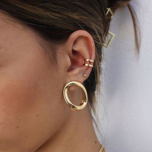 Piercing de Pressão Duplo Vazado Folheado em Ouro 18k