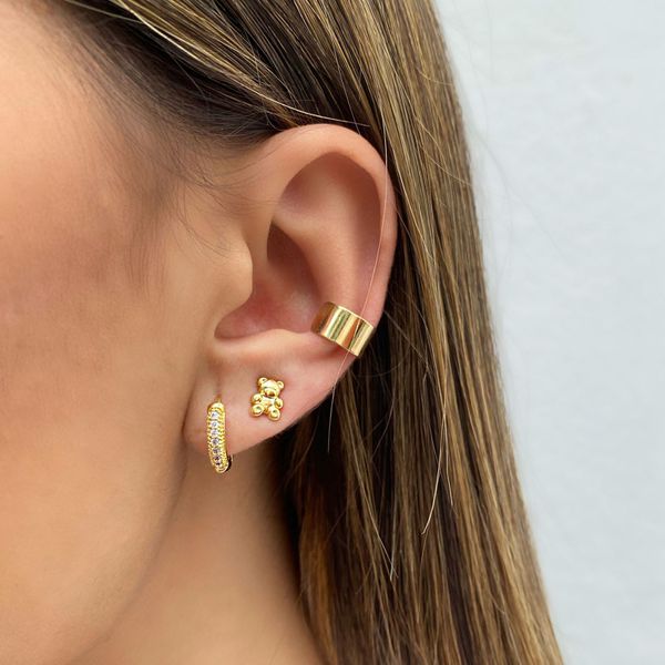 Piercing de Pressão Liso Largo Folheado em Ouro 18k