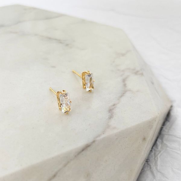 Brinco Ponto de Luz Retangular Folheado em Ouro 18k
