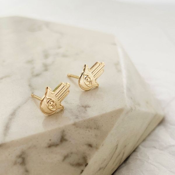 Brinco Mão de Fátima Folheado em Ouro 18k